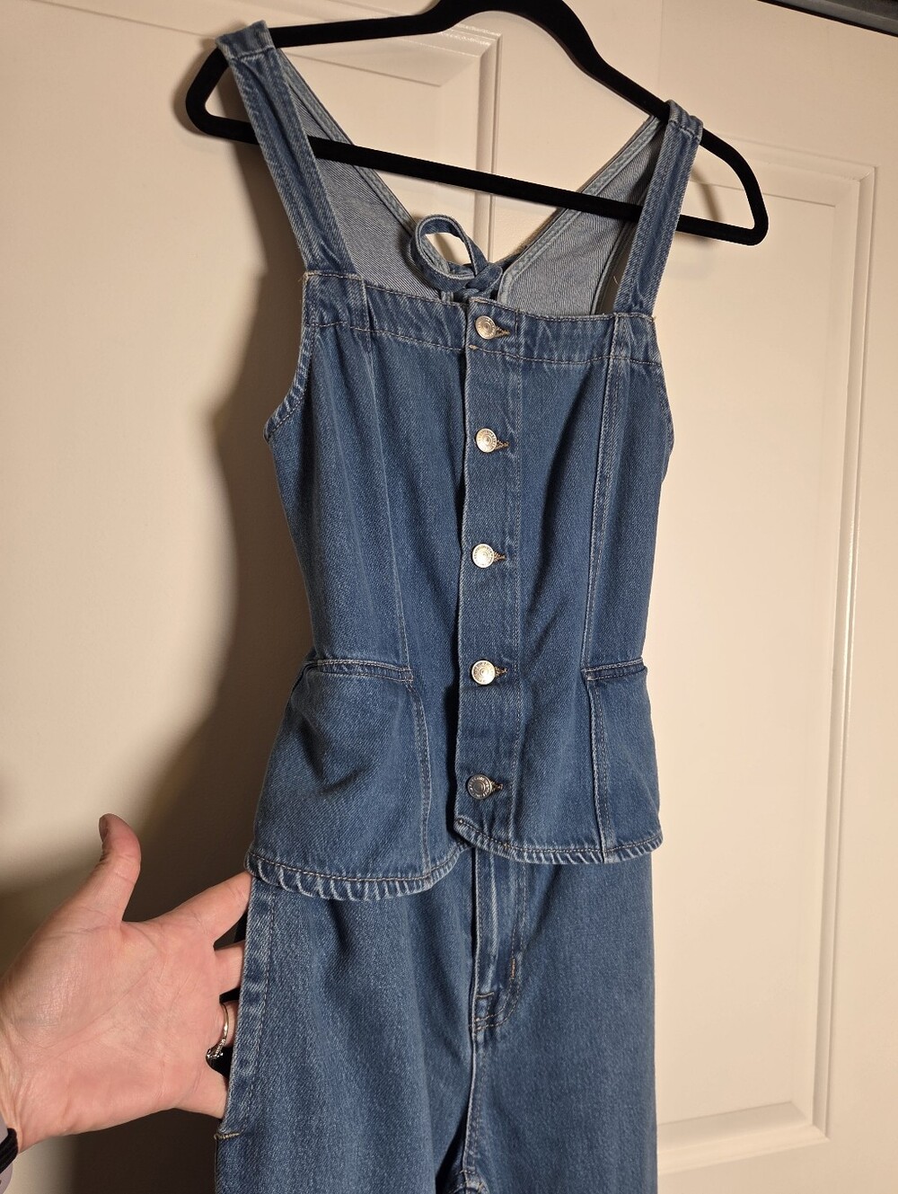 We The Free Hazel Jumpsuit Denim Blue Jean Jumper Open Back Sleeveless Small - Picture 7 of 12